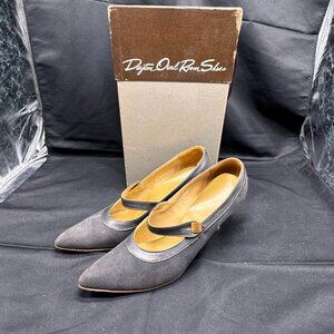 Vintage 1950s Daytons Oval Room Grey Suede High Heel Shoes Size 7.5